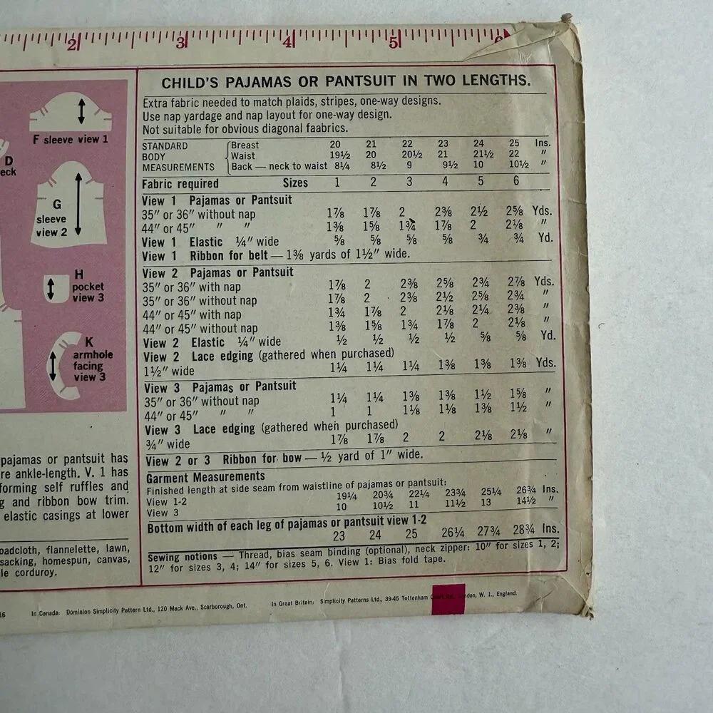 Vtg 60s Sewing Pattern Simplicity 7965 Girls Front-Zip Pajamas or Pantsuit Sz 6